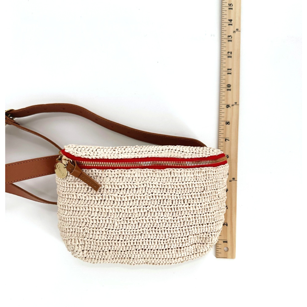 Clare V. Woven Raffia Belt Bag Fanny Pack Leather Belt Adjustable Small - Picture 8 of 9